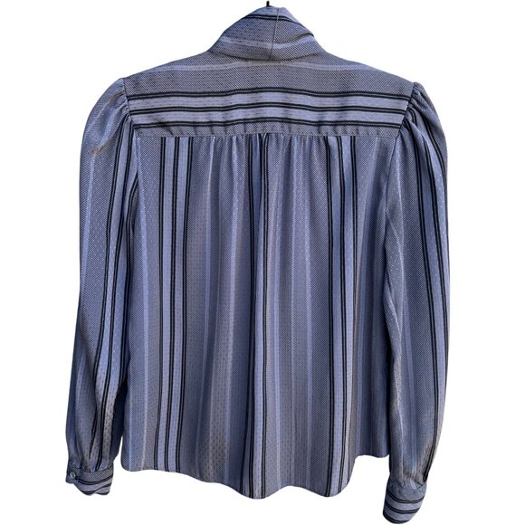 The Great American Short Story Vintage 70s Gray Striped Bow Puff Sleeve Blouse M - Picture 4 of 10